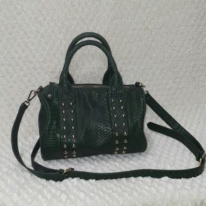 Green Faux Leather Studded Snake Handbag